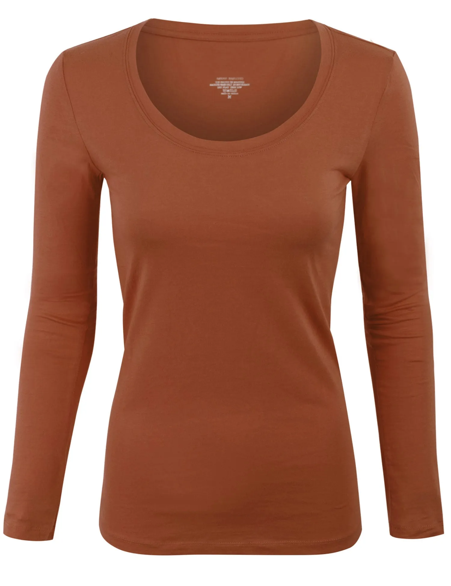 Womens Long Sleeve Basic Plain Scoop Neck T-shirt Top