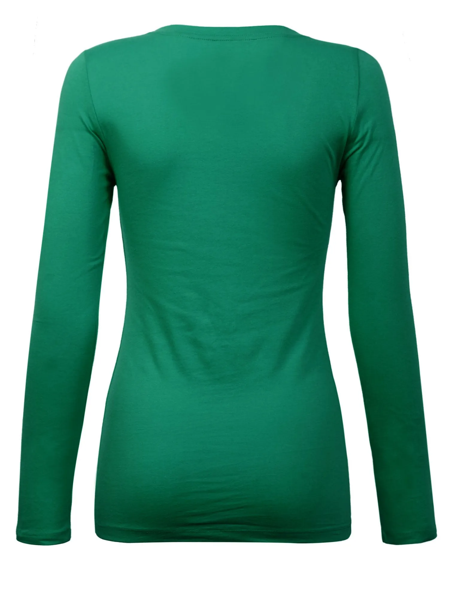 Womens Long Sleeve Basic Plain Scoop Neck T-shirt Top