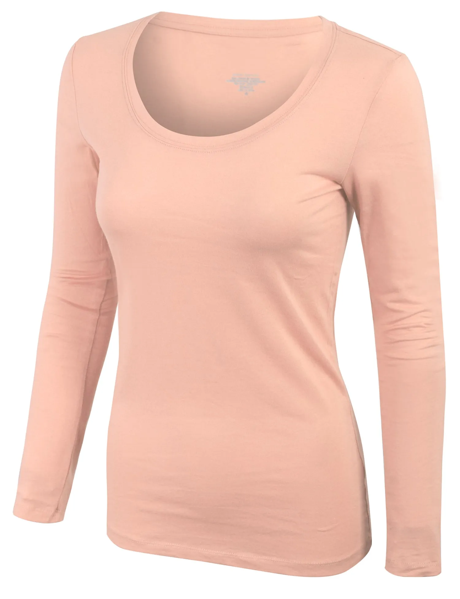 Womens Long Sleeve Basic Plain Scoop Neck T-shirt Top