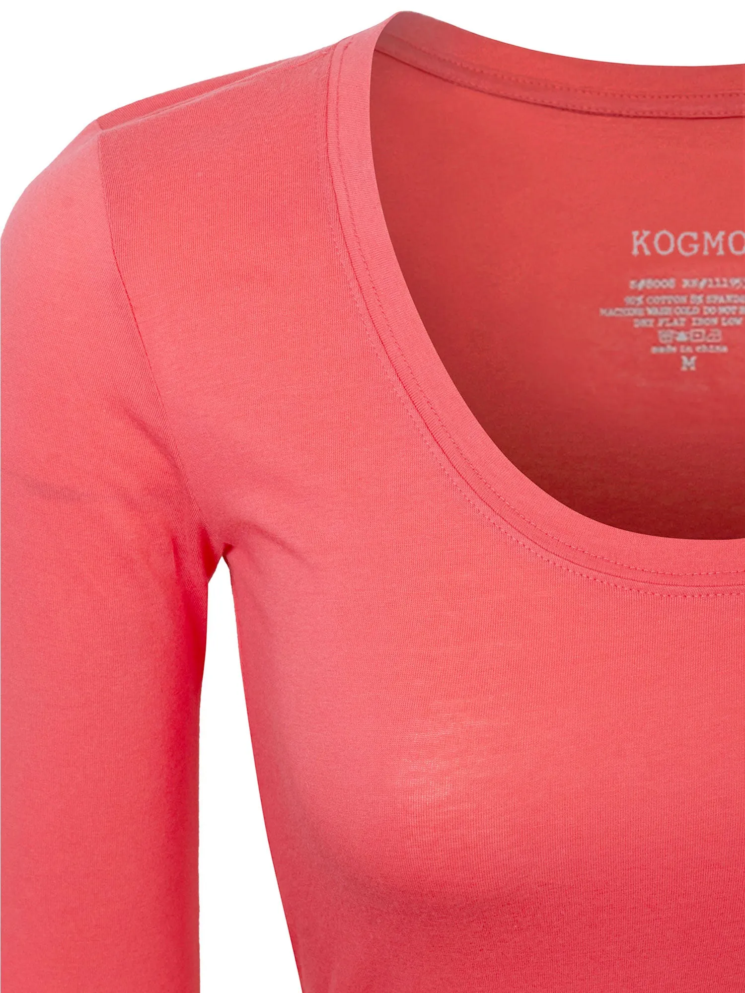 Womens Long Sleeve Basic Plain Scoop Neck T-shirt Top