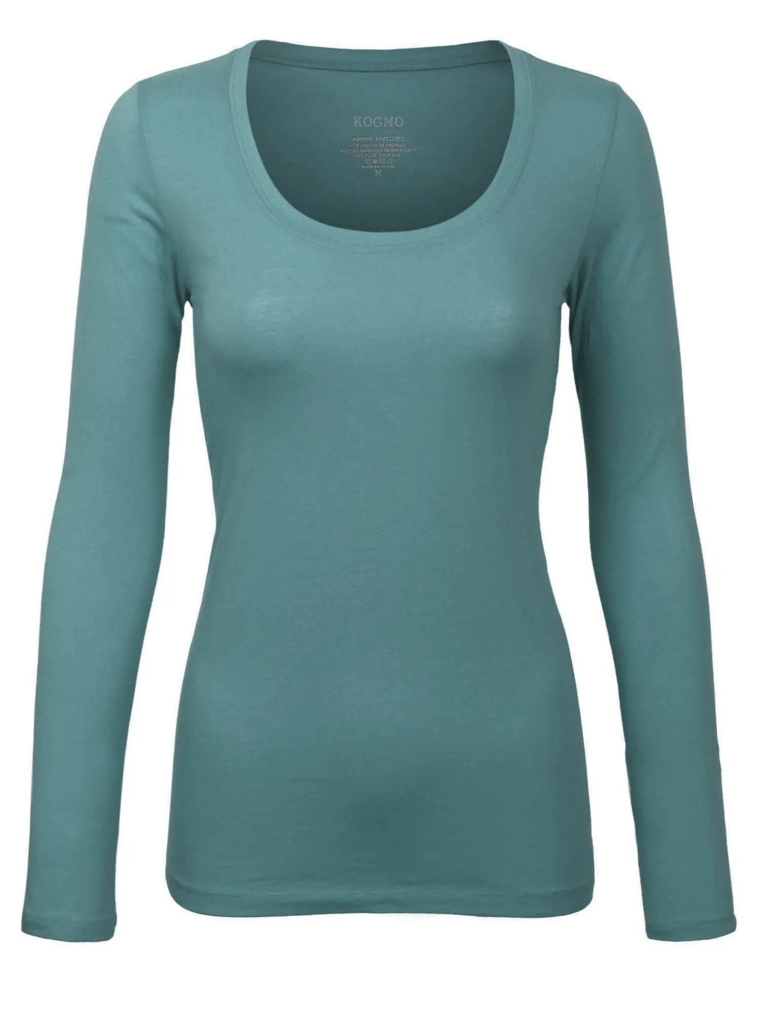 Womens Long Sleeve Basic Plain Scoop Neck T-shirt Top