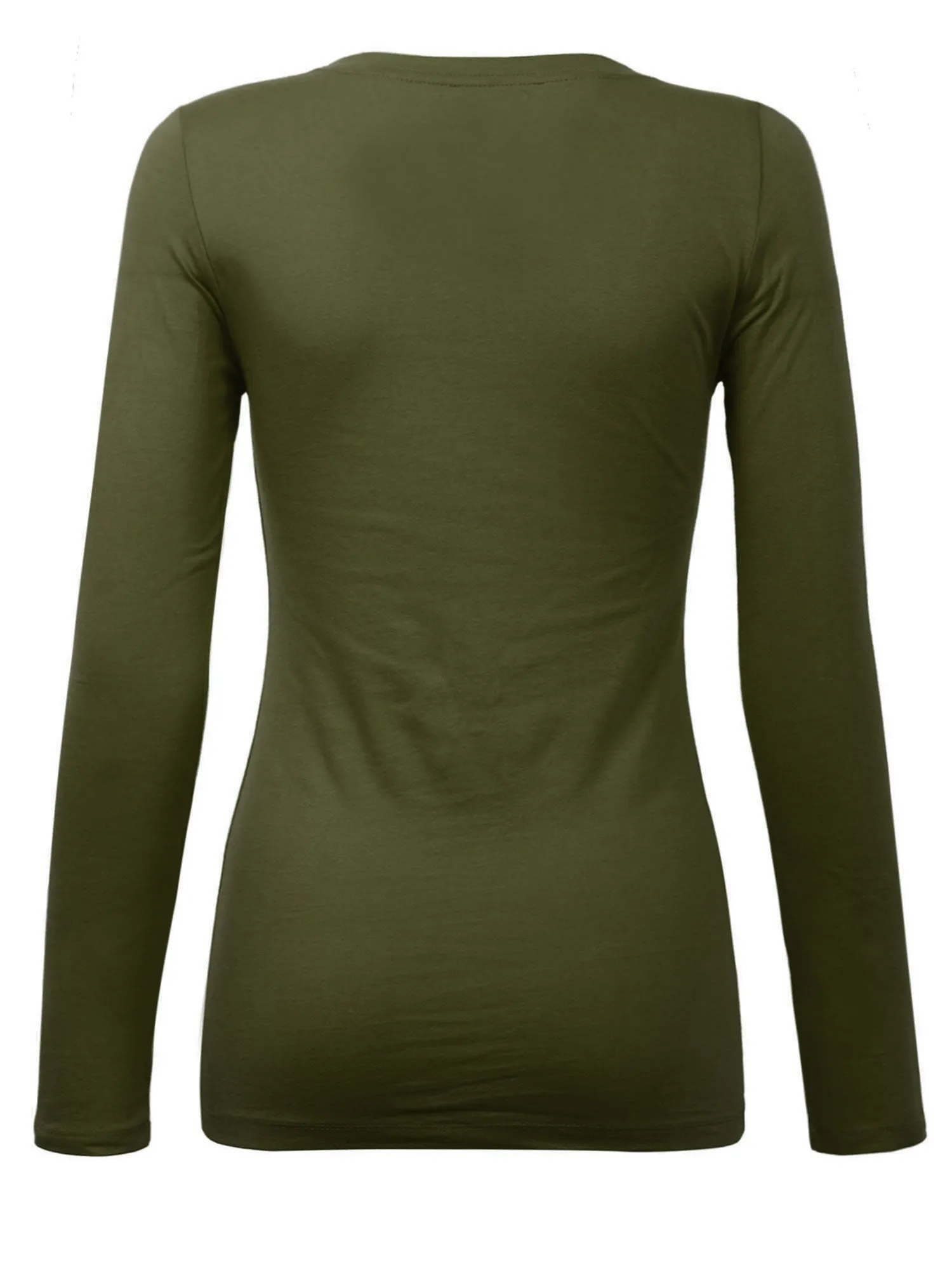 Womens Long Sleeve Basic Plain Scoop Neck T-shirt Top