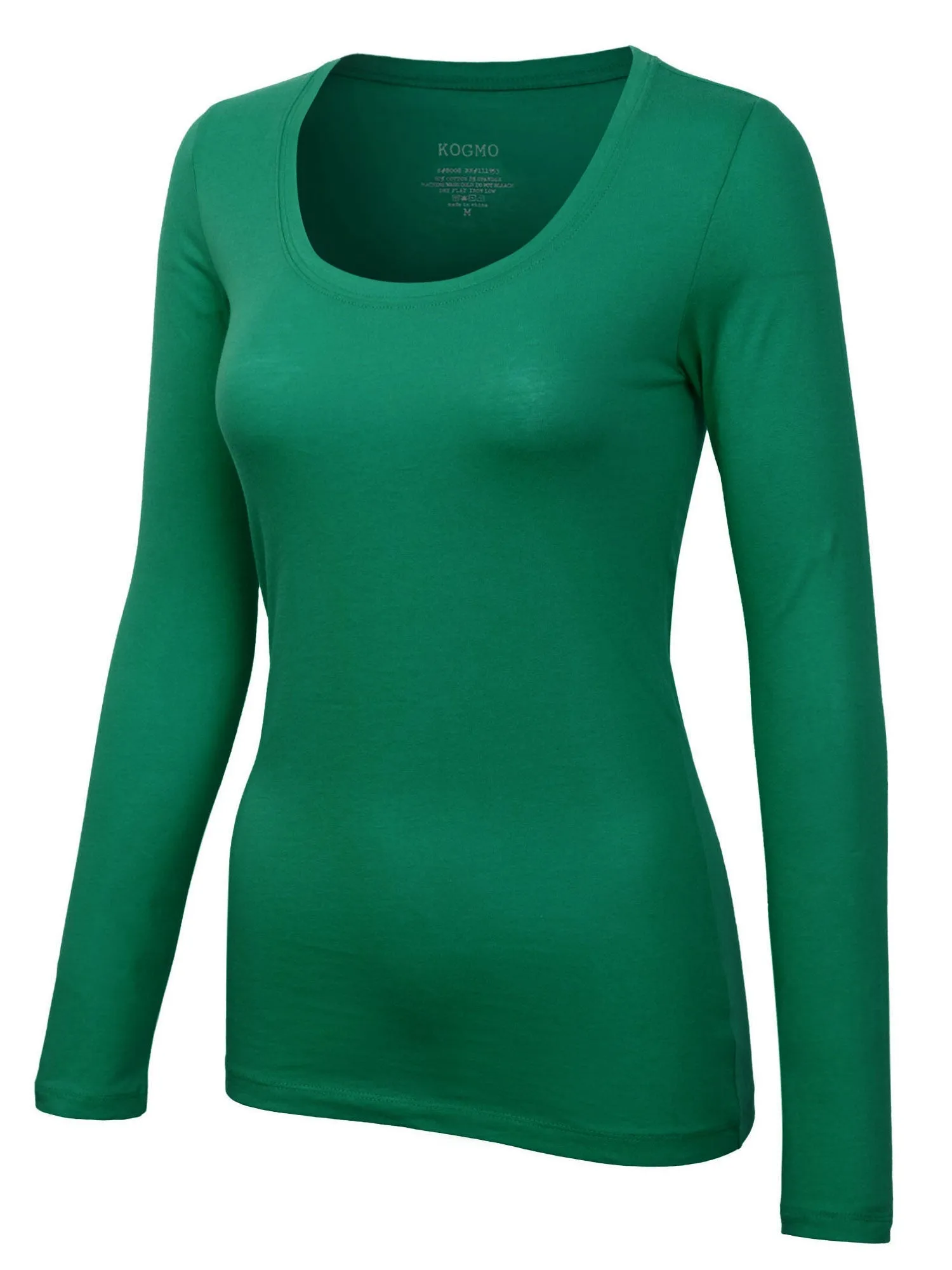 Womens Long Sleeve Basic Plain Scoop Neck T-shirt Top