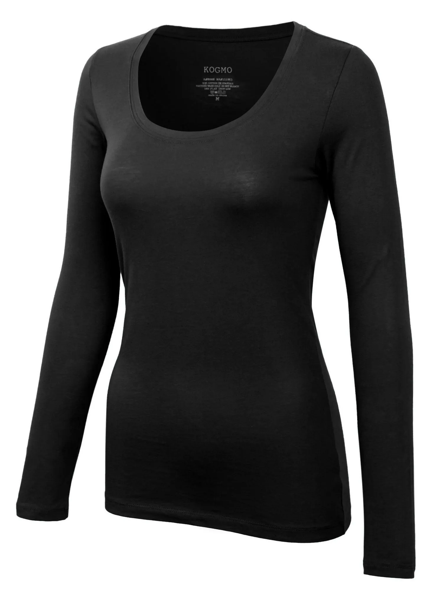 Womens Long Sleeve Basic Plain Scoop Neck T-shirt Top