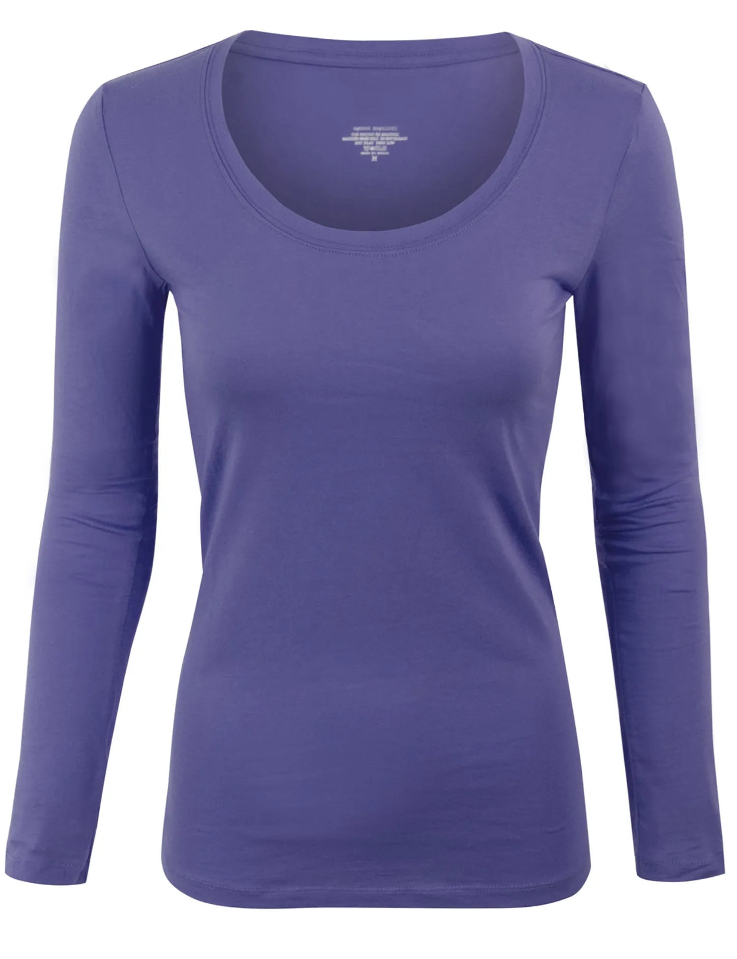 Womens Long Sleeve Basic Plain Scoop Neck T-shirt Top