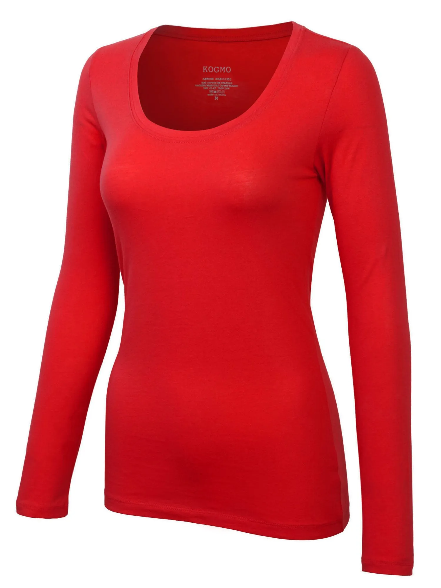 Womens Long Sleeve Basic Plain Scoop Neck T-shirt Top