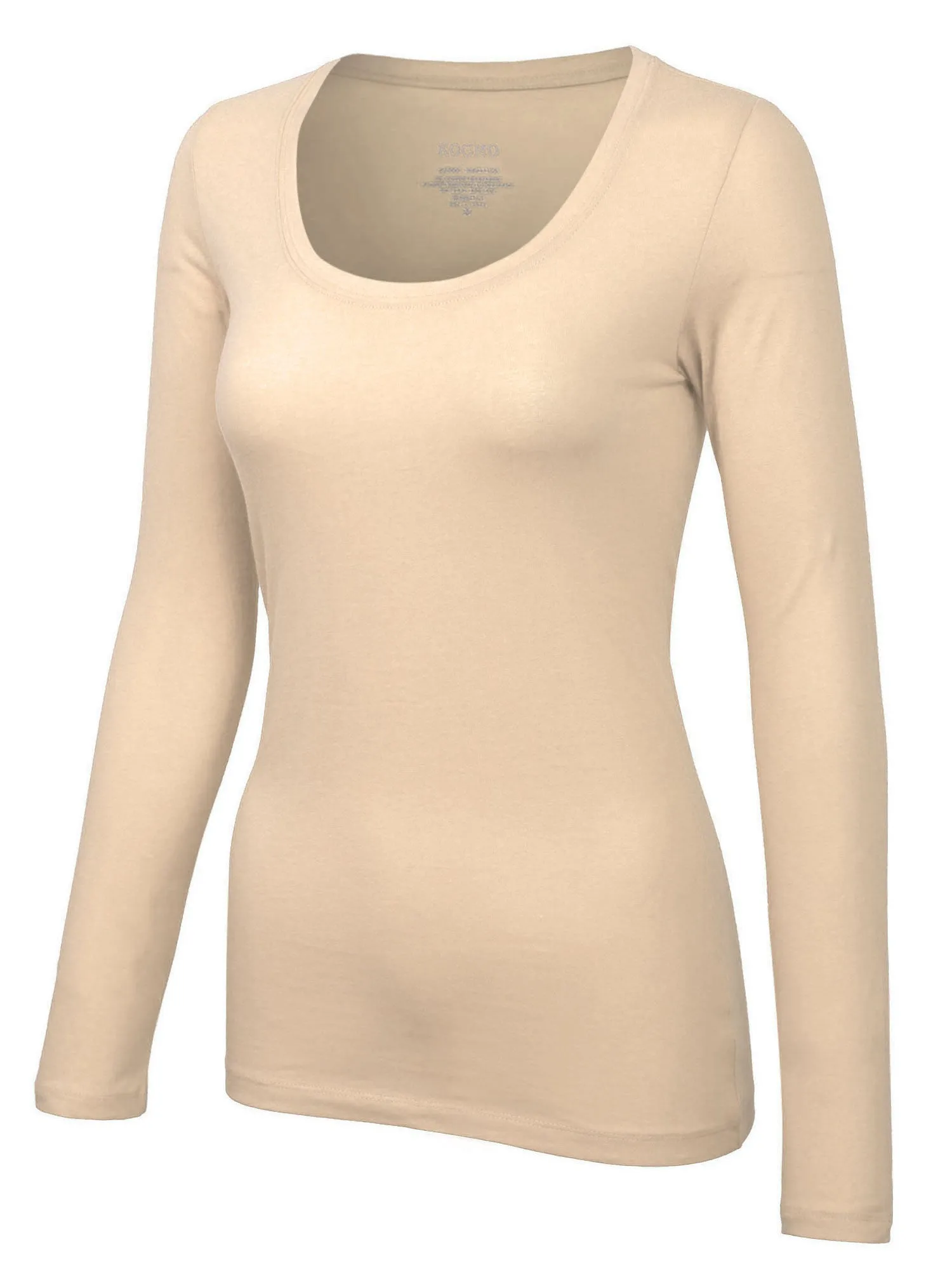 Womens Long Sleeve Basic Plain Scoop Neck T-shirt Top