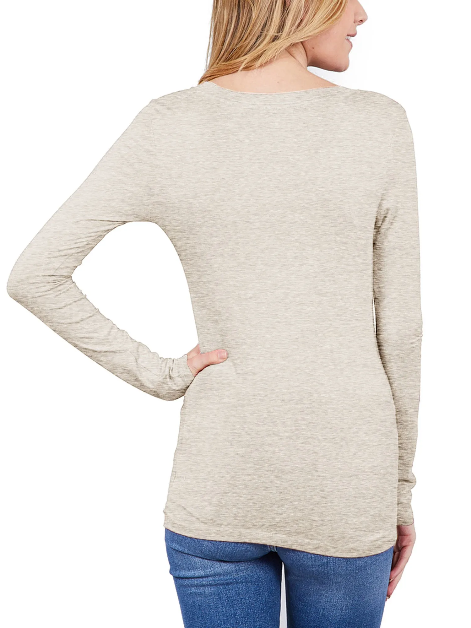 Womens Long Sleeve Basic Plain Scoop Neck T-shirt Top