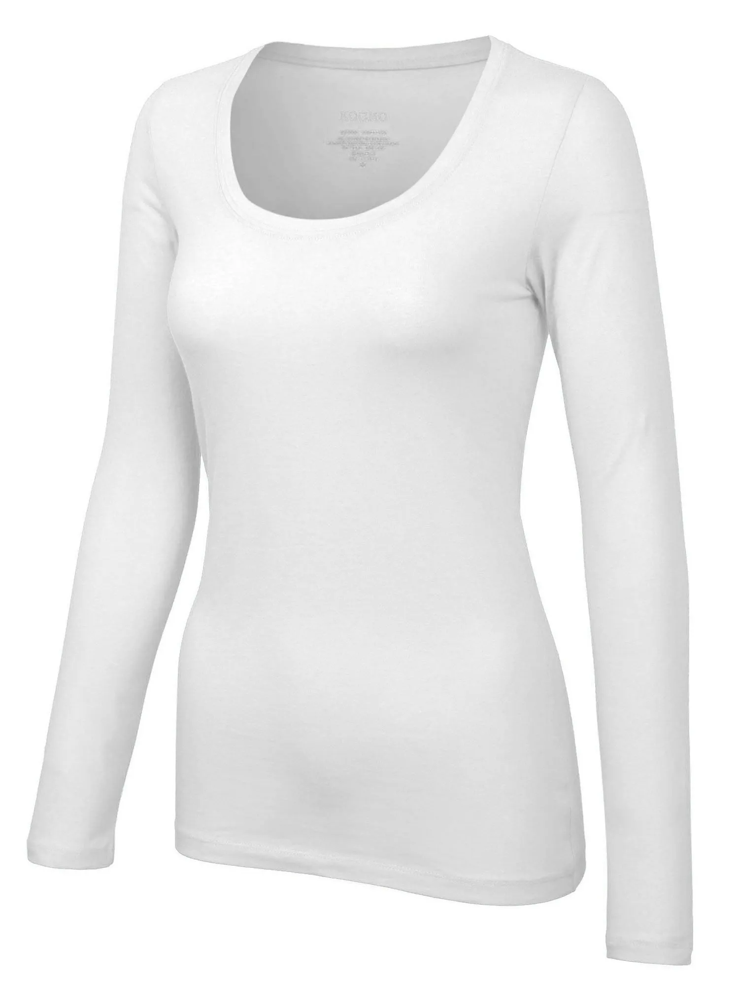 Womens Long Sleeve Basic Plain Scoop Neck T-shirt Top