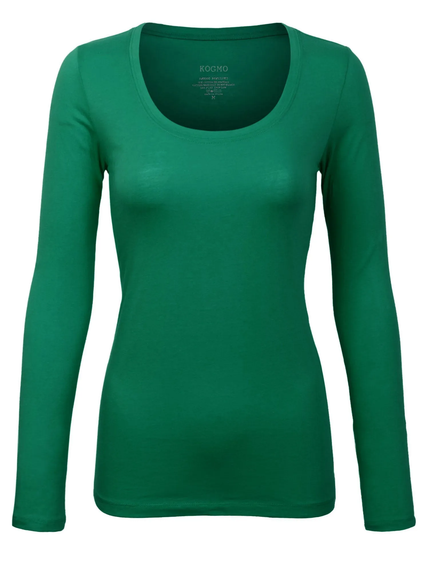 Womens Long Sleeve Basic Plain Scoop Neck T-shirt Top