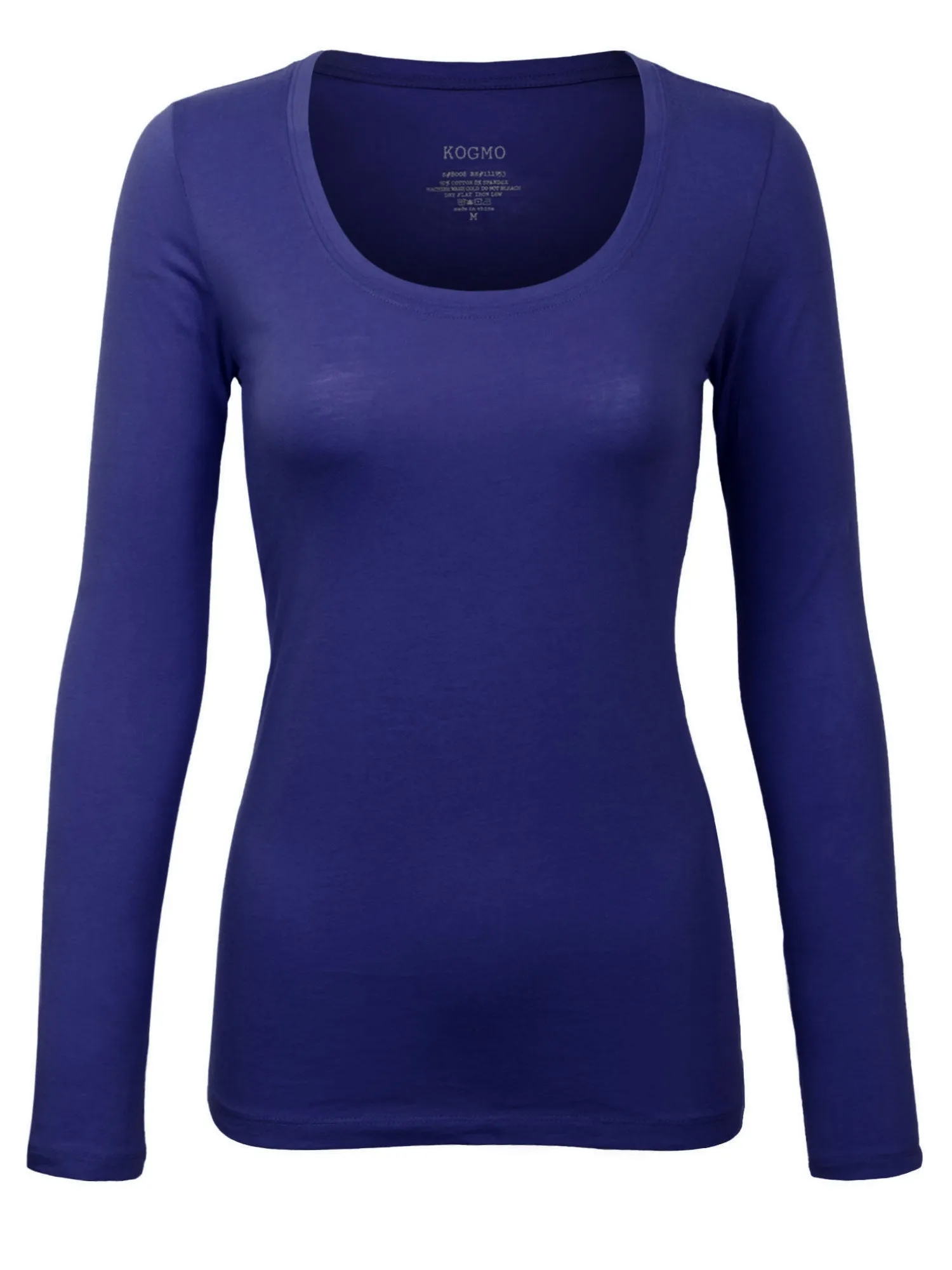 Womens Long Sleeve Basic Plain Scoop Neck T-shirt Top