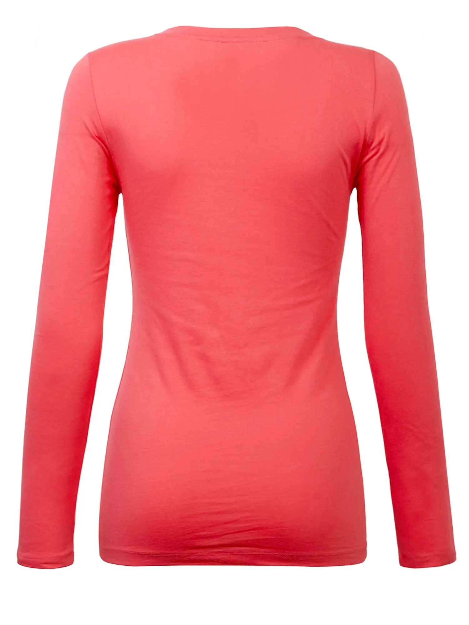 Womens Long Sleeve Basic Plain Scoop Neck T-shirt Top