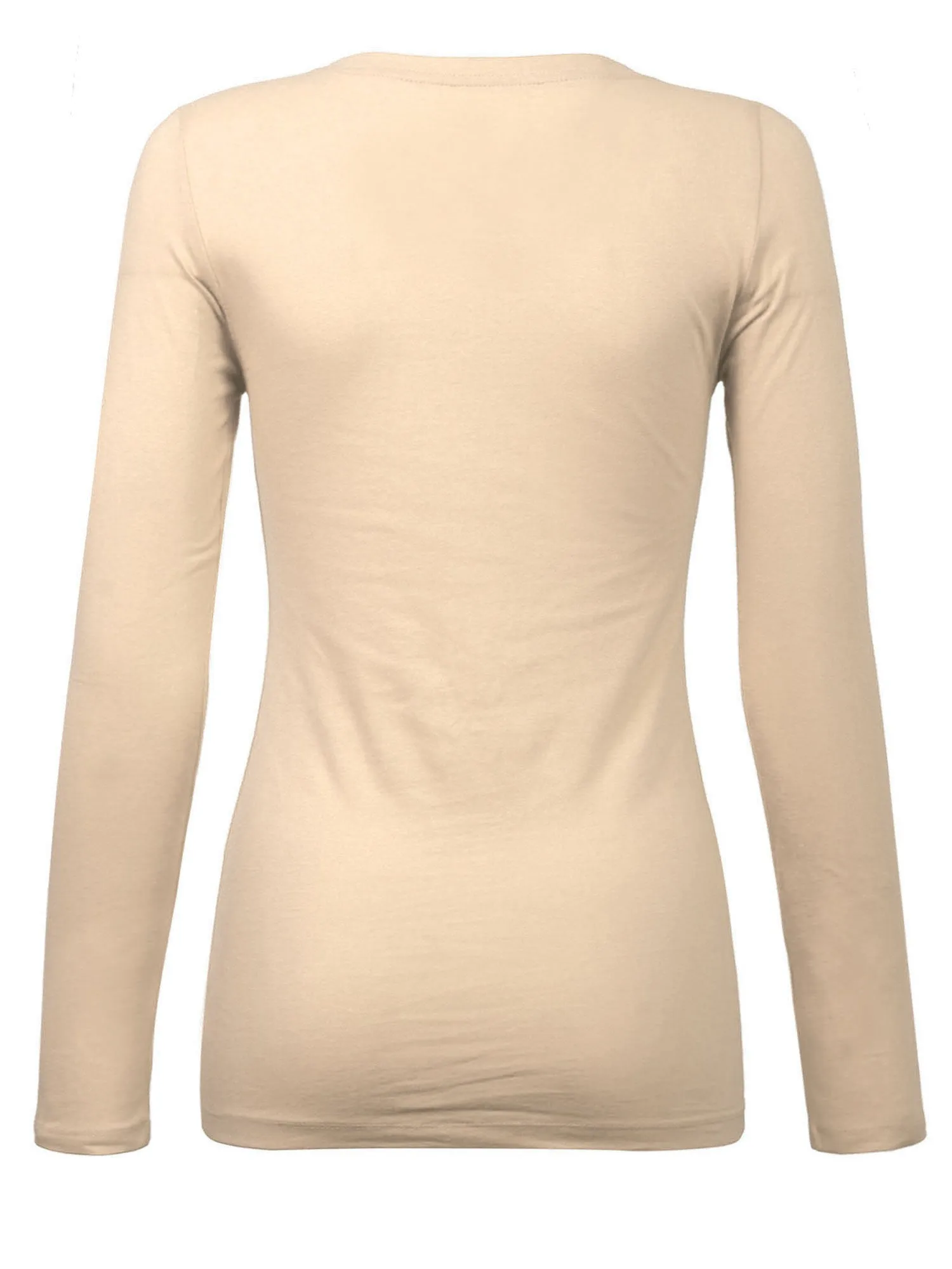 Womens Long Sleeve Basic Plain Scoop Neck T-shirt Top