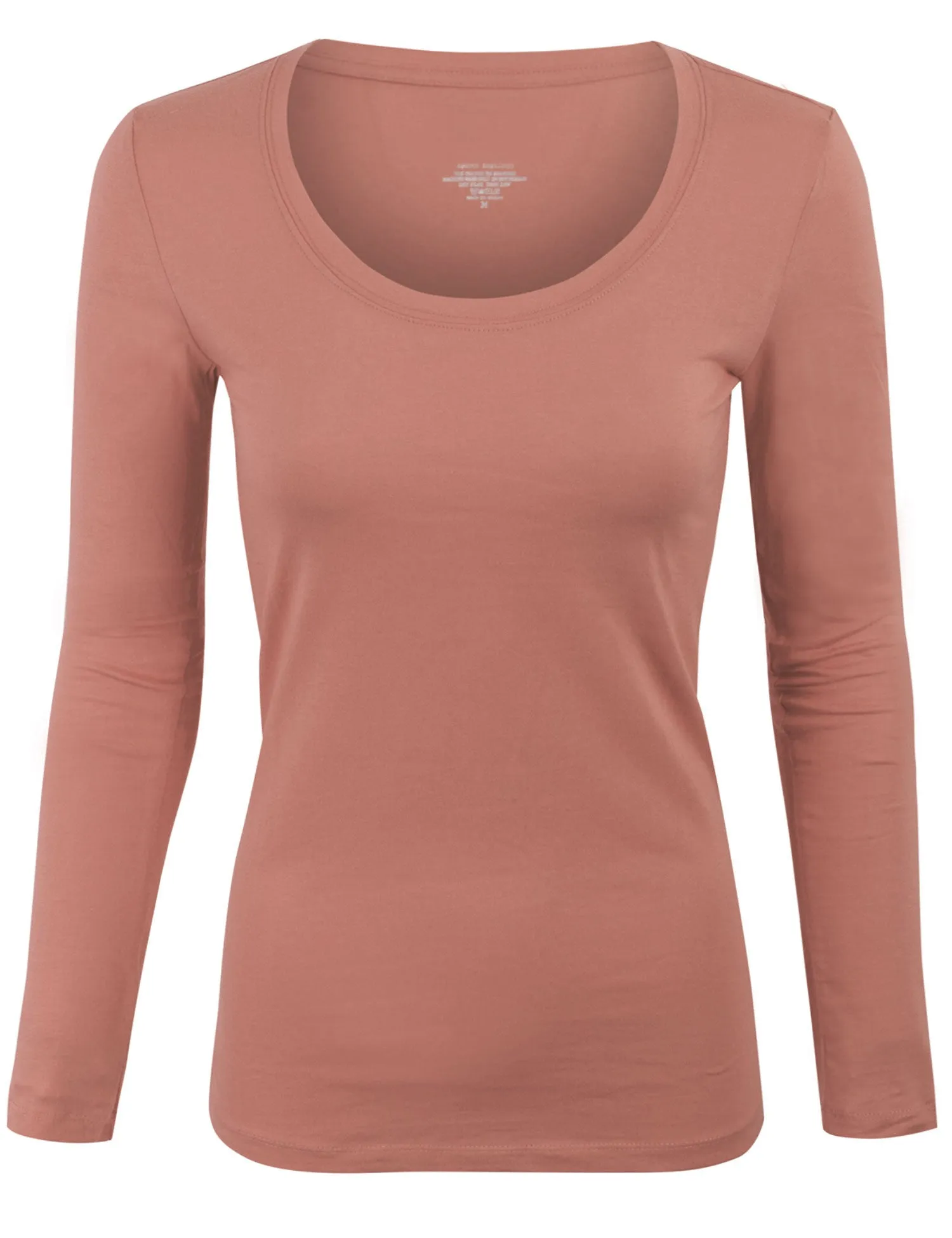 Womens Long Sleeve Basic Plain Scoop Neck T-shirt Top