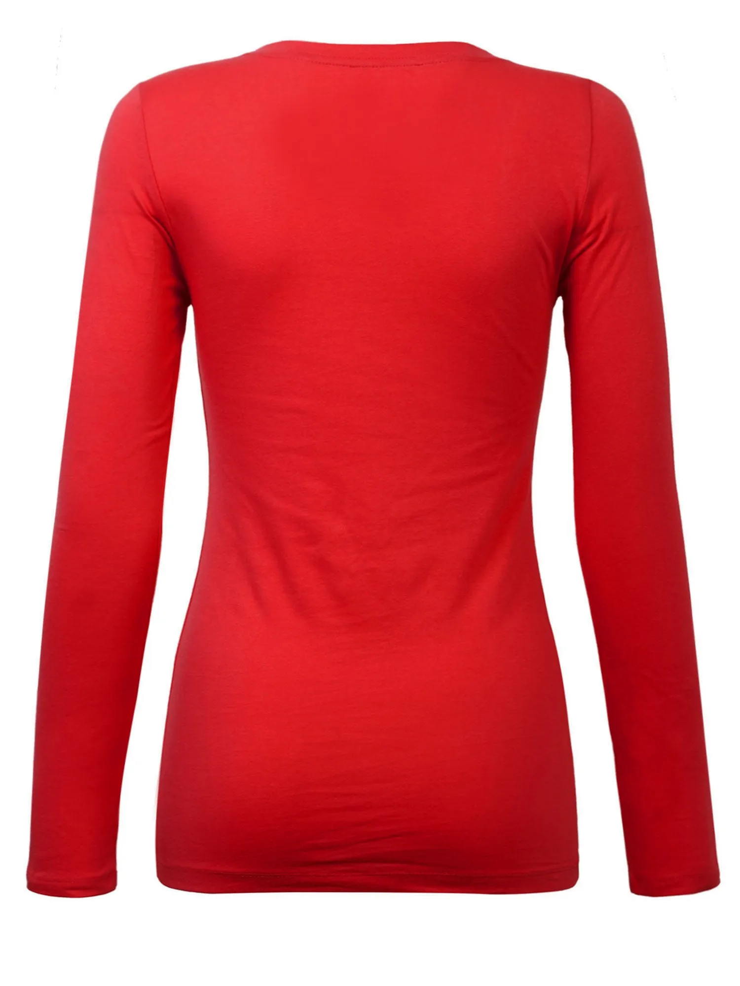 Womens Long Sleeve Basic Plain Scoop Neck T-shirt Top