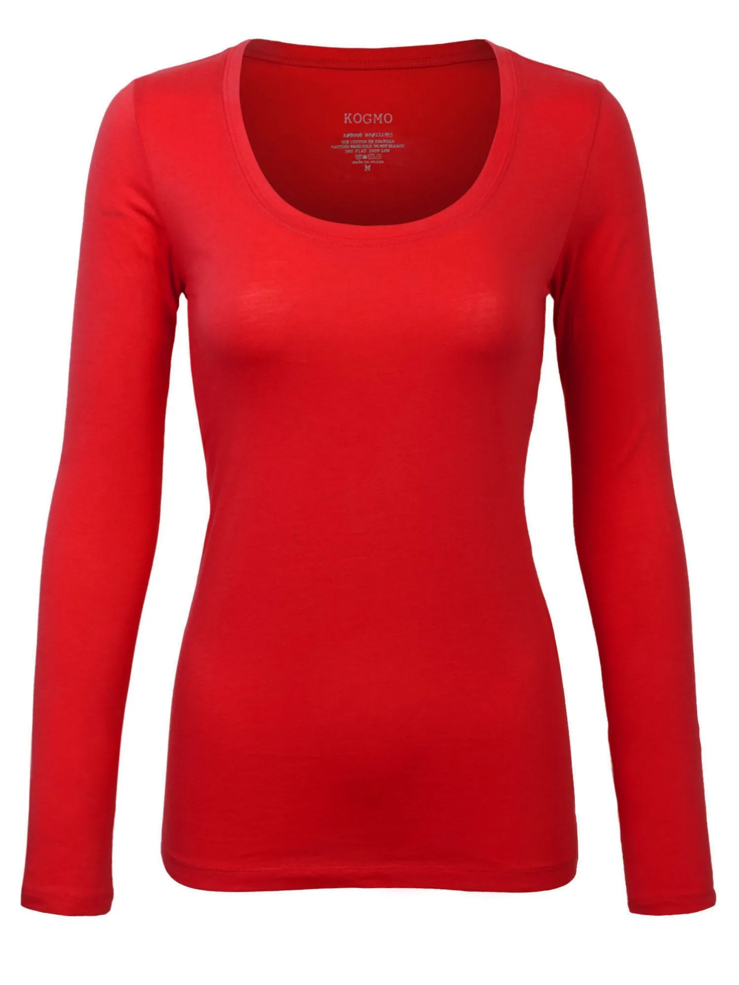 Womens Long Sleeve Basic Plain Scoop Neck T-shirt Top