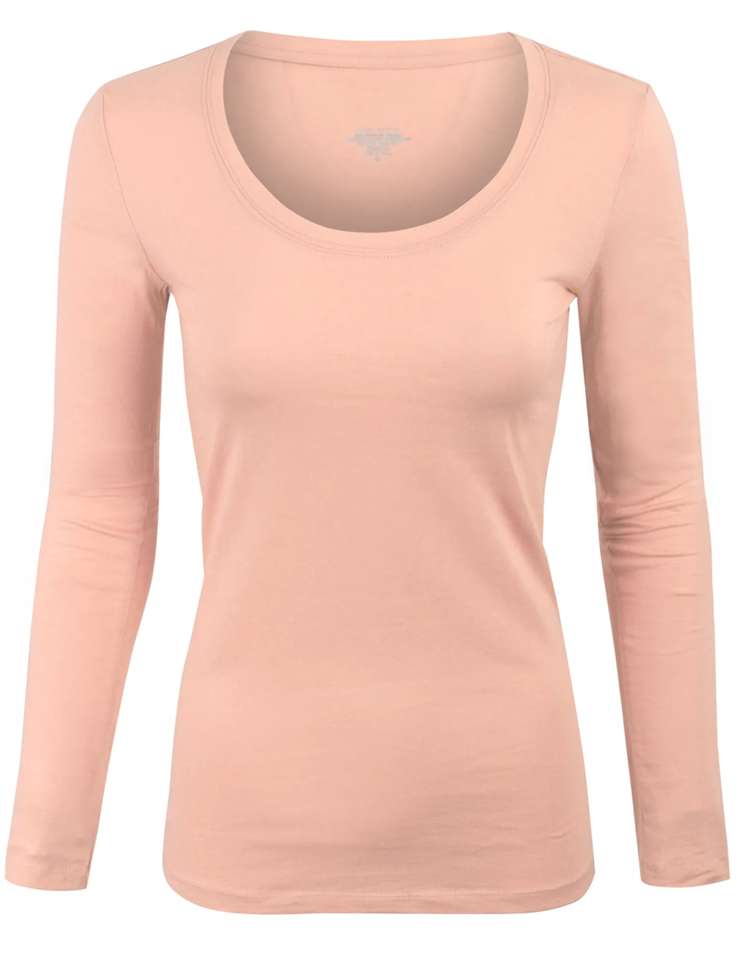 Womens Long Sleeve Basic Plain Scoop Neck T-shirt Top