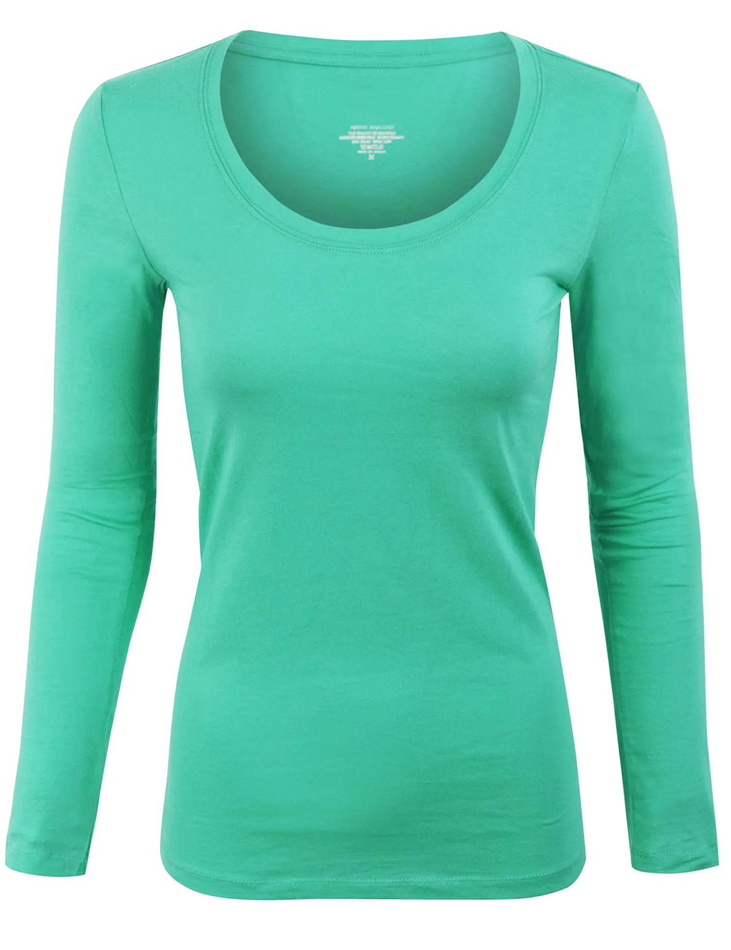 Womens Long Sleeve Basic Plain Scoop Neck T-shirt Top