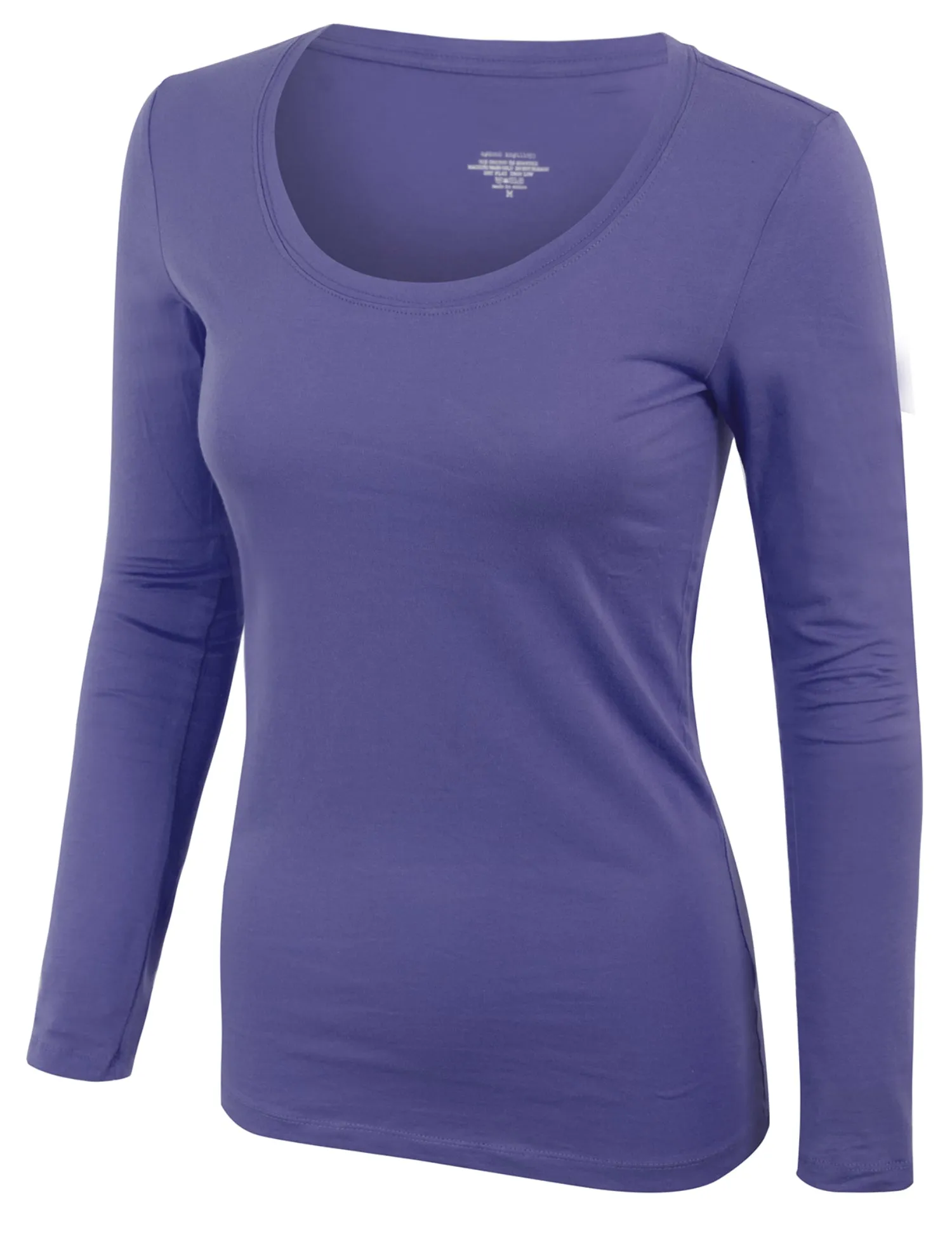 Womens Long Sleeve Basic Plain Scoop Neck T-shirt Top