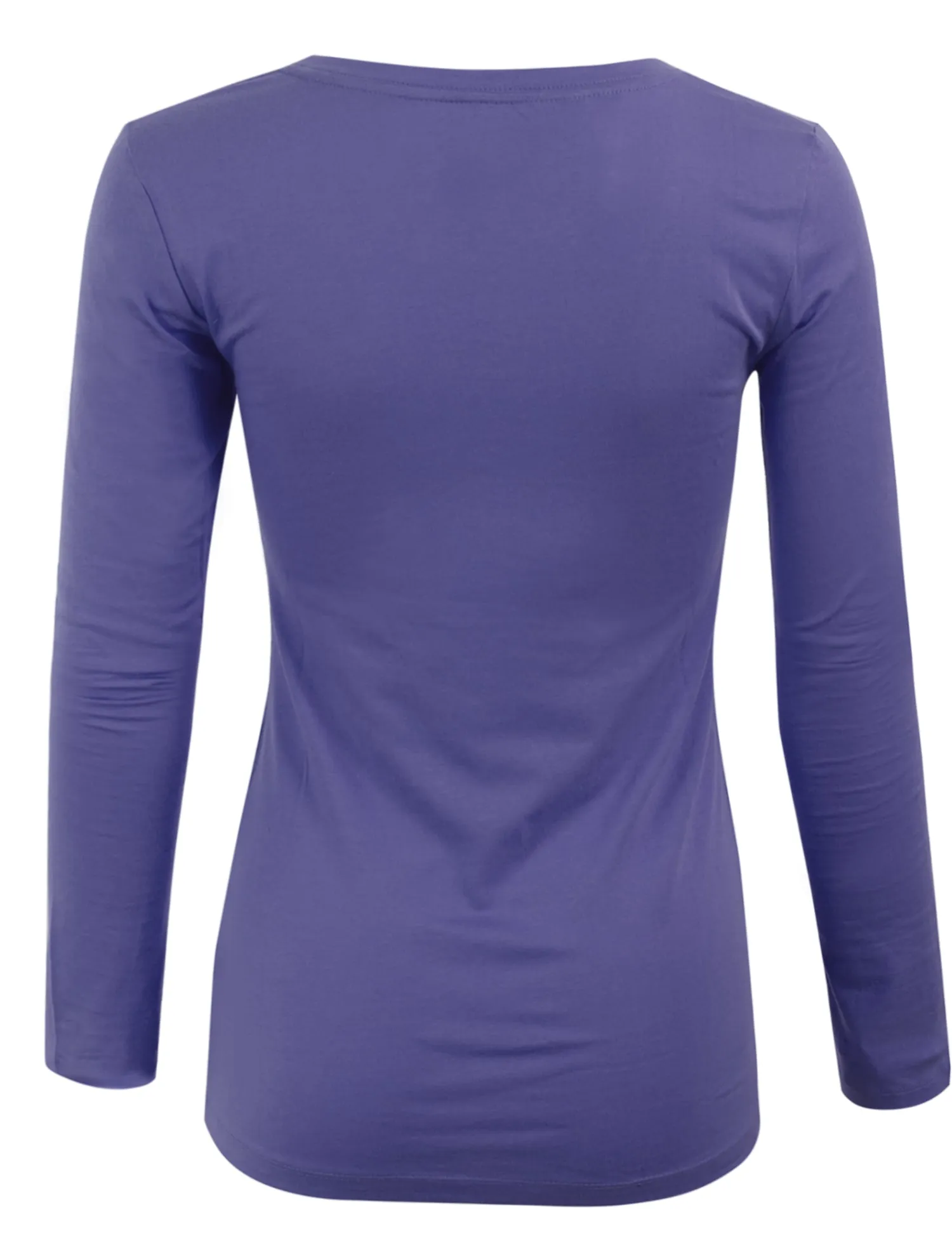 Womens Long Sleeve Basic Plain Scoop Neck T-shirt Top