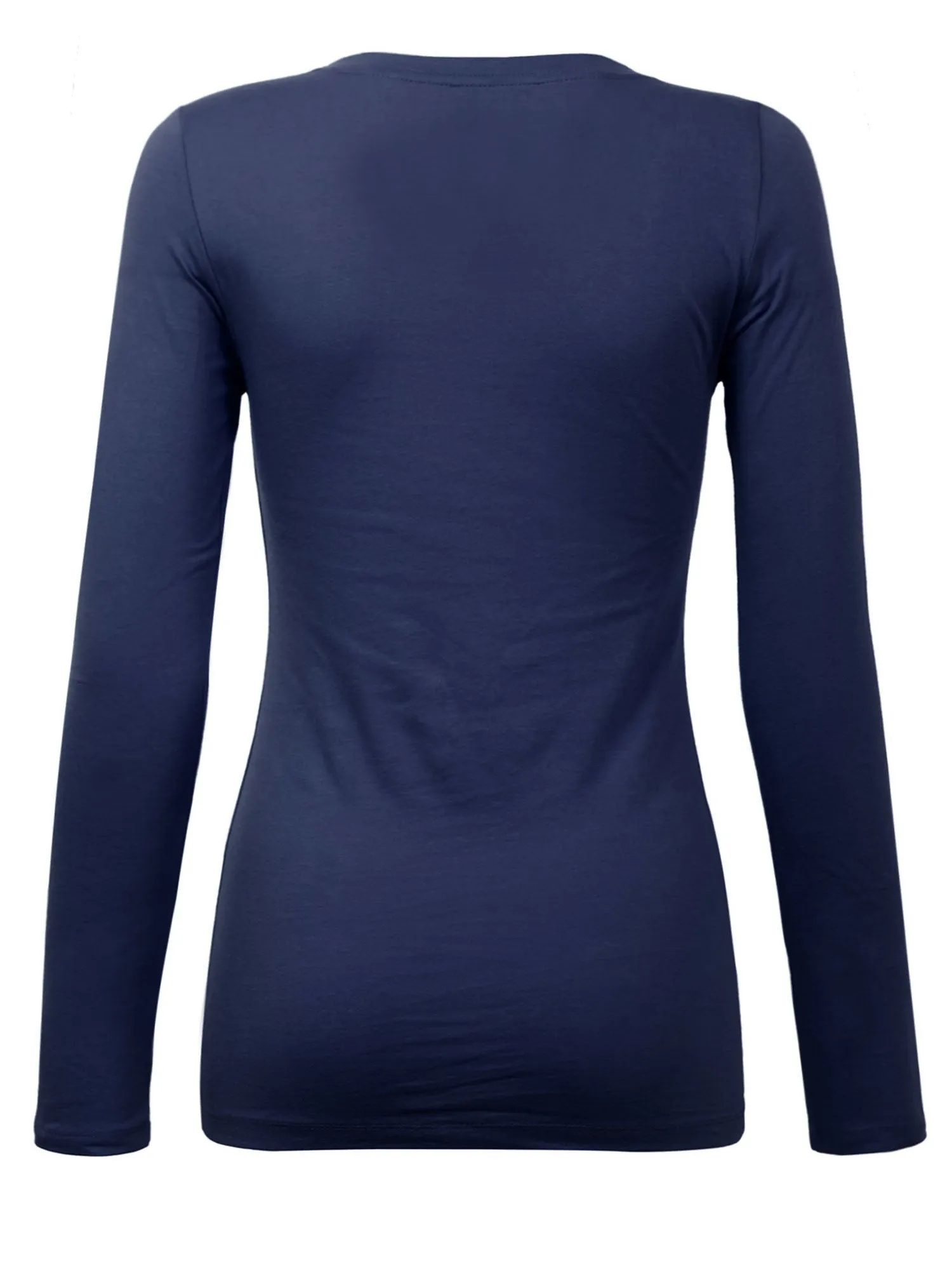 Womens Long Sleeve Basic Plain Scoop Neck T-shirt Top