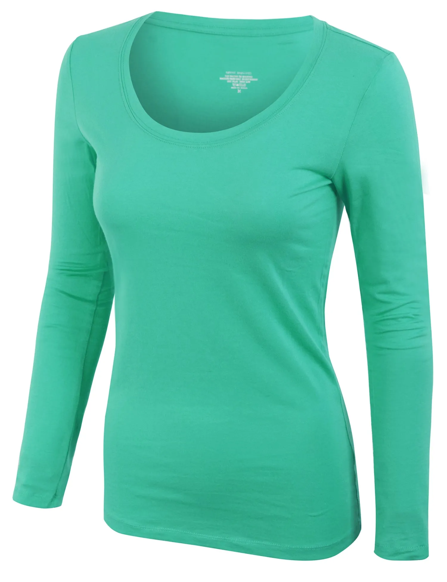 Womens Long Sleeve Basic Plain Scoop Neck T-shirt Top