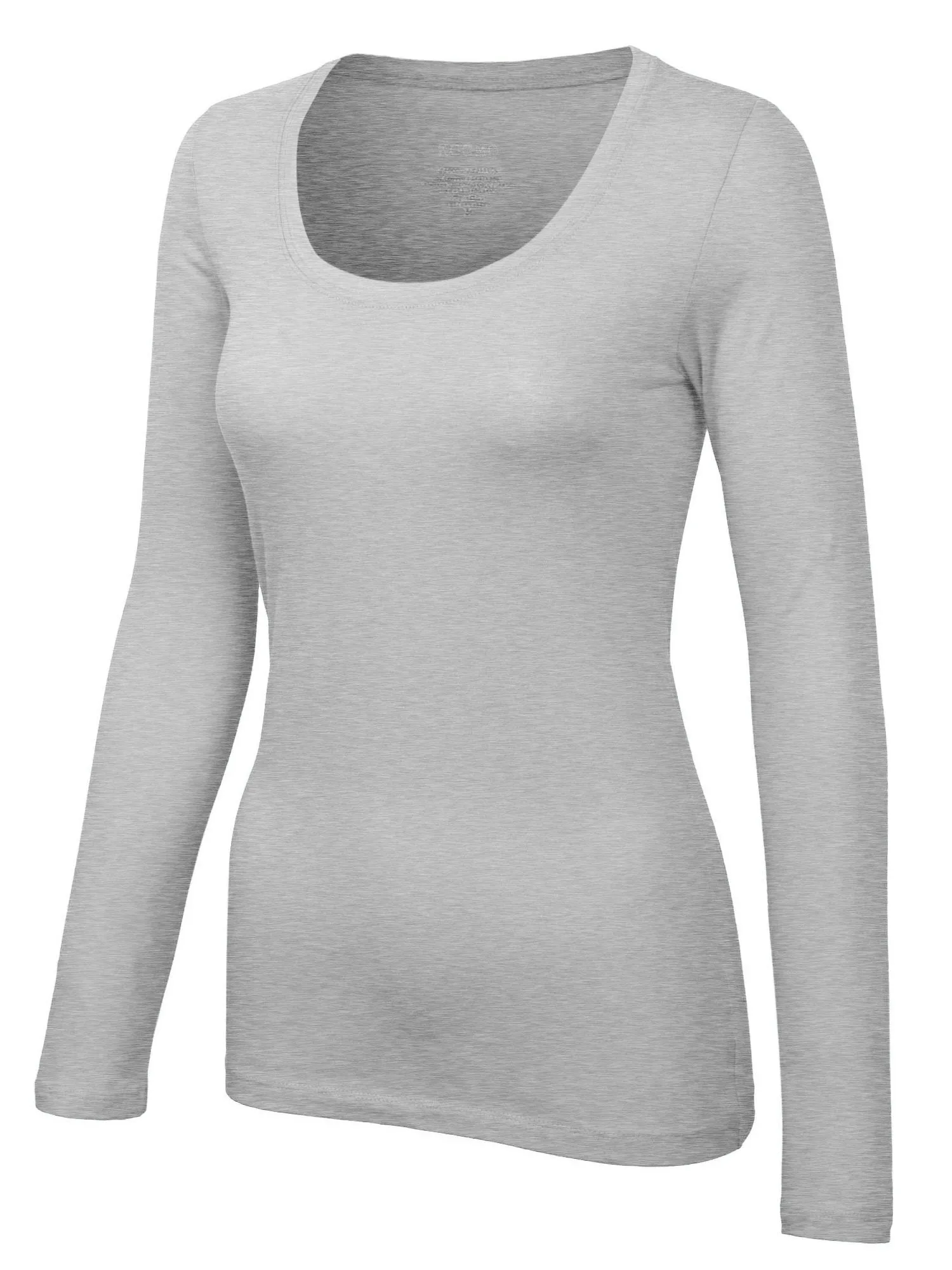 Womens Long Sleeve Basic Plain Scoop Neck T-shirt Top