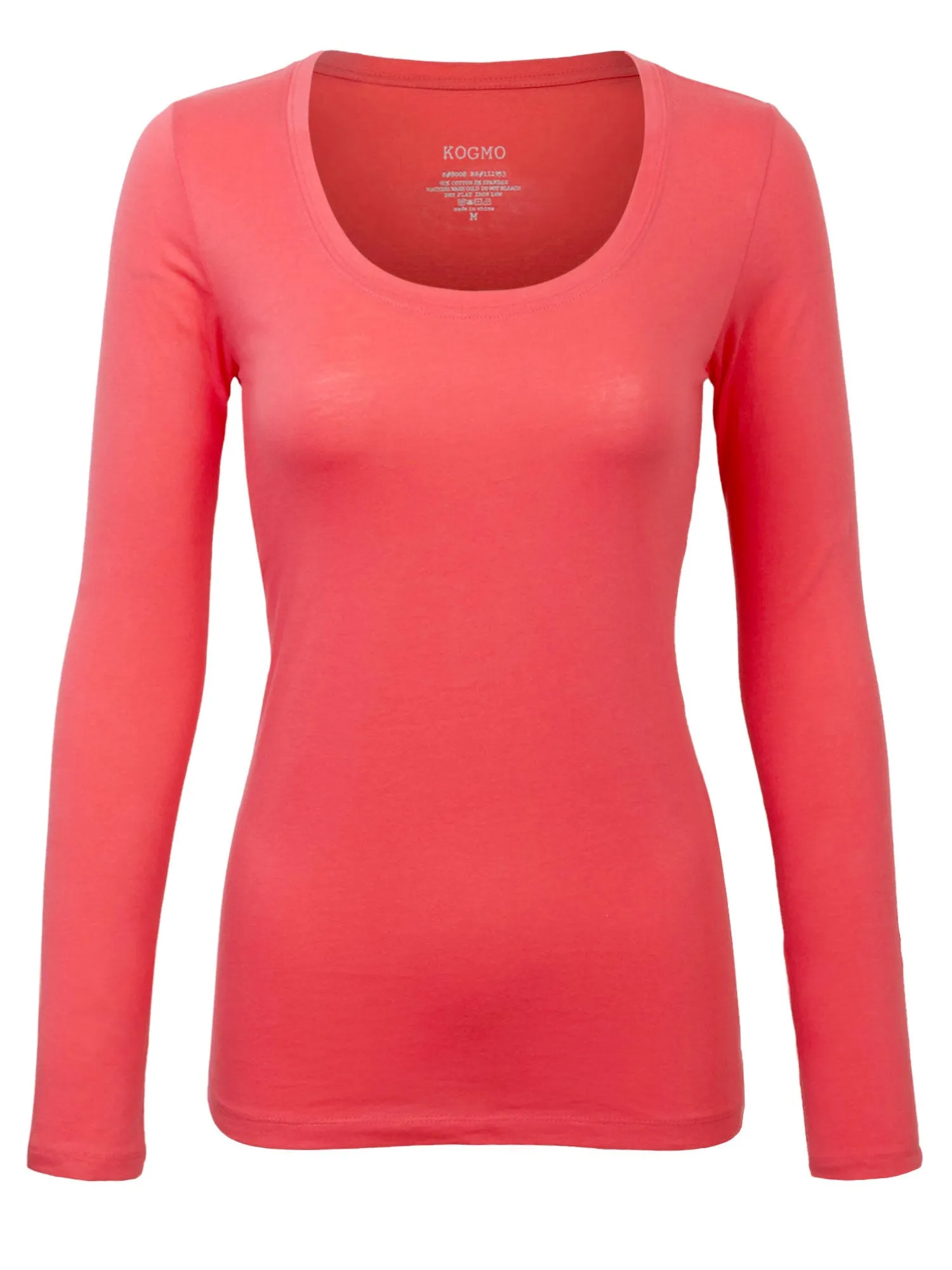 Womens Long Sleeve Basic Plain Scoop Neck T-shirt Top