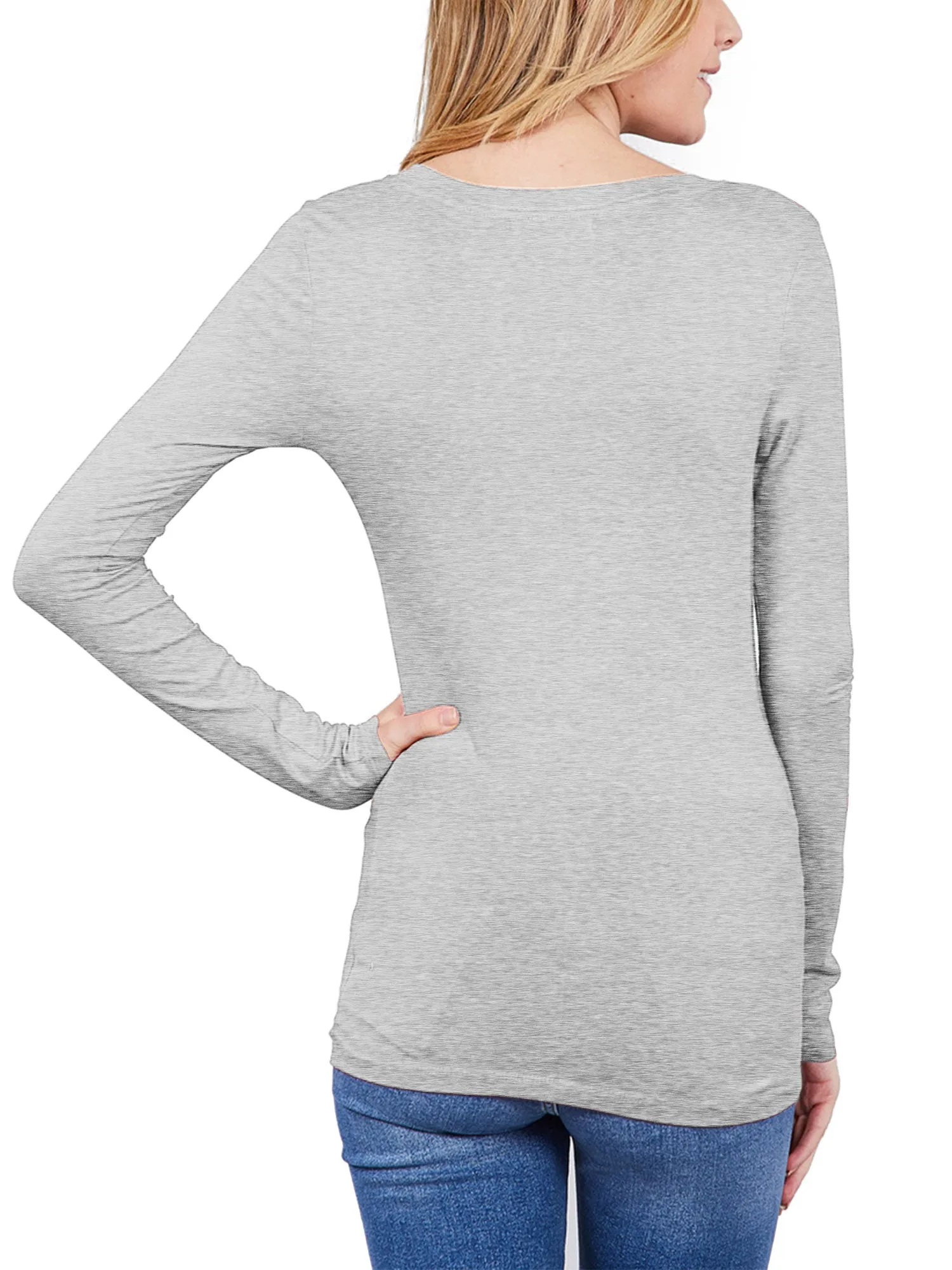 Womens Long Sleeve Basic Plain Scoop Neck T-shirt Top