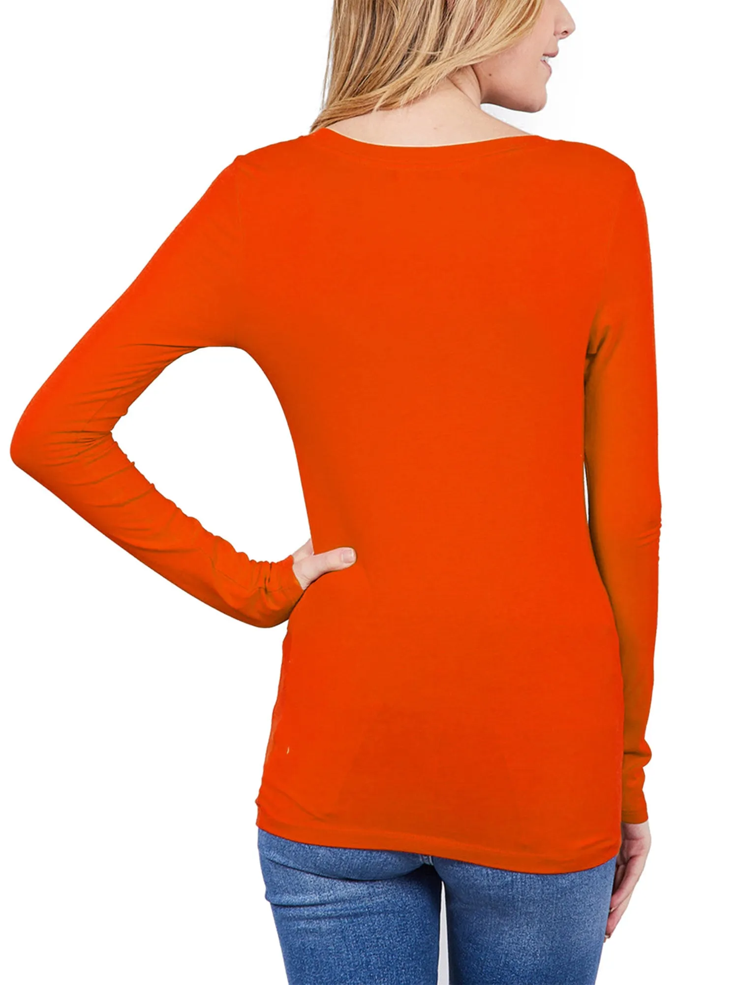 Womens Long Sleeve Basic Plain Scoop Neck T-shirt Top