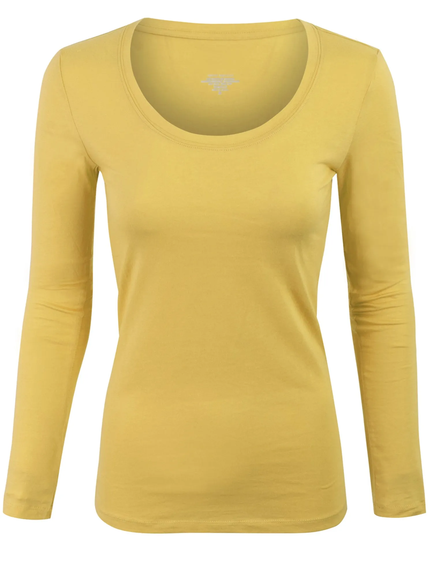 Womens Long Sleeve Basic Plain Scoop Neck T-shirt Top