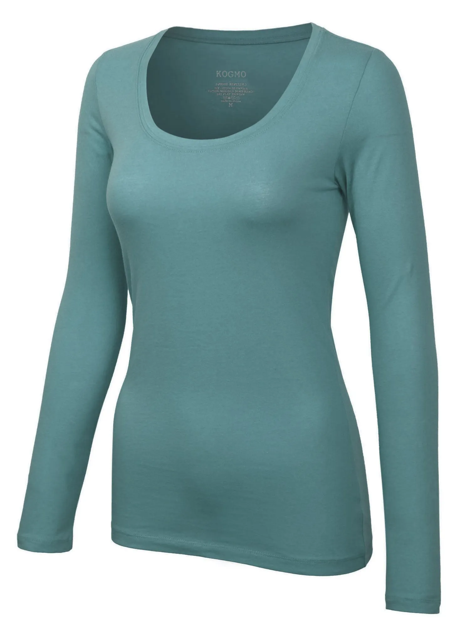 Womens Long Sleeve Basic Plain Scoop Neck T-shirt Top