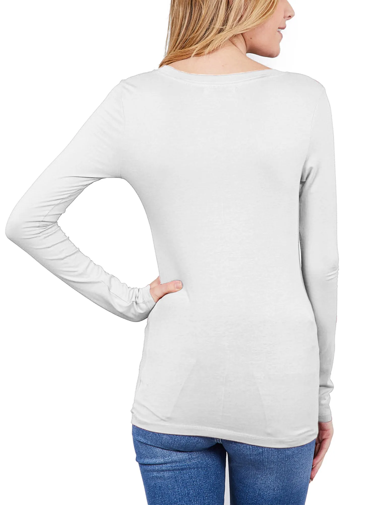 Womens Long Sleeve Basic Plain Scoop Neck T-shirt Top