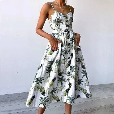 Womens Long Summer Floral Print Boho Dress