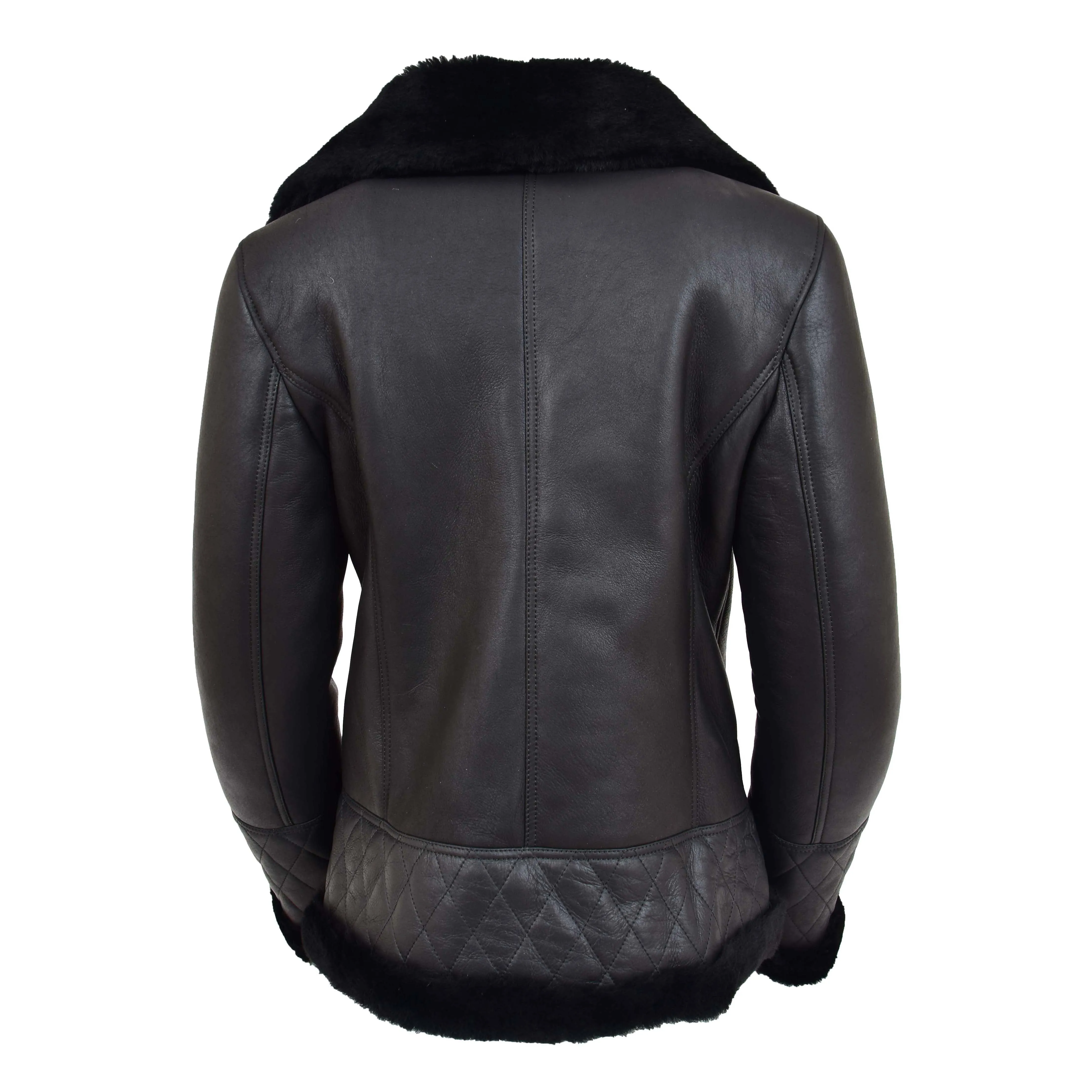 Womens Merino Sheepskin Aviator Jacket Isabelle Black