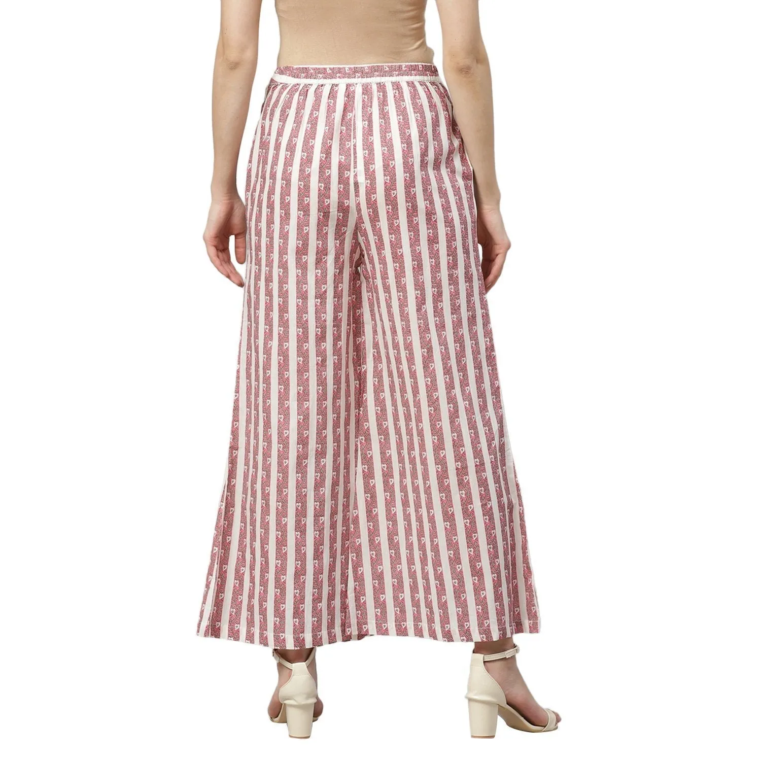 Women's Pink Casual Wear Cotton Palazzo Pants