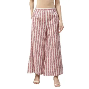 Women's Pink Casual Wear Cotton Palazzo Pants