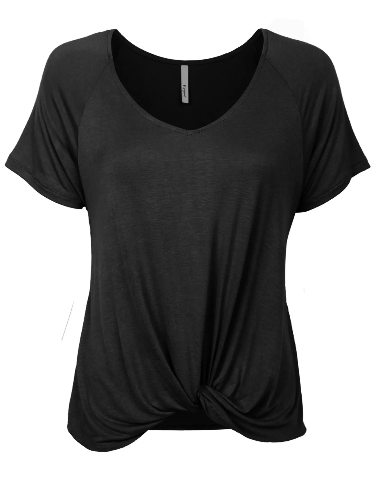 Women's Raglan Sleeve Dolman Tunic Tshirt Top with Knot on Hemline