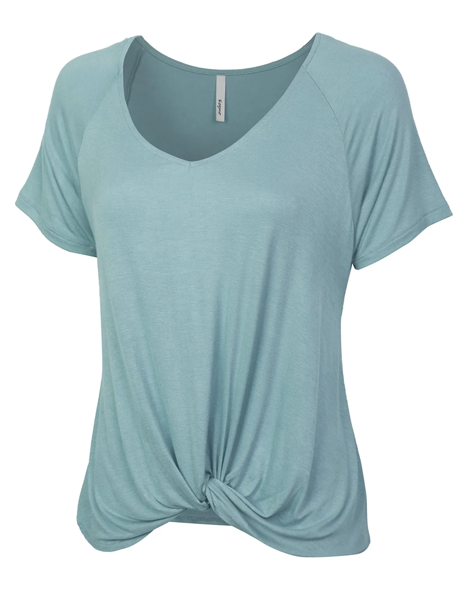 Women's Raglan Sleeve Dolman Tunic Tshirt Top with Knot on Hemline