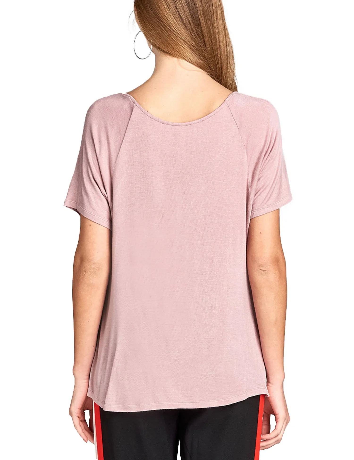 Women's Raglan Sleeve Dolman Tunic Tshirt Top with Knot on Hemline