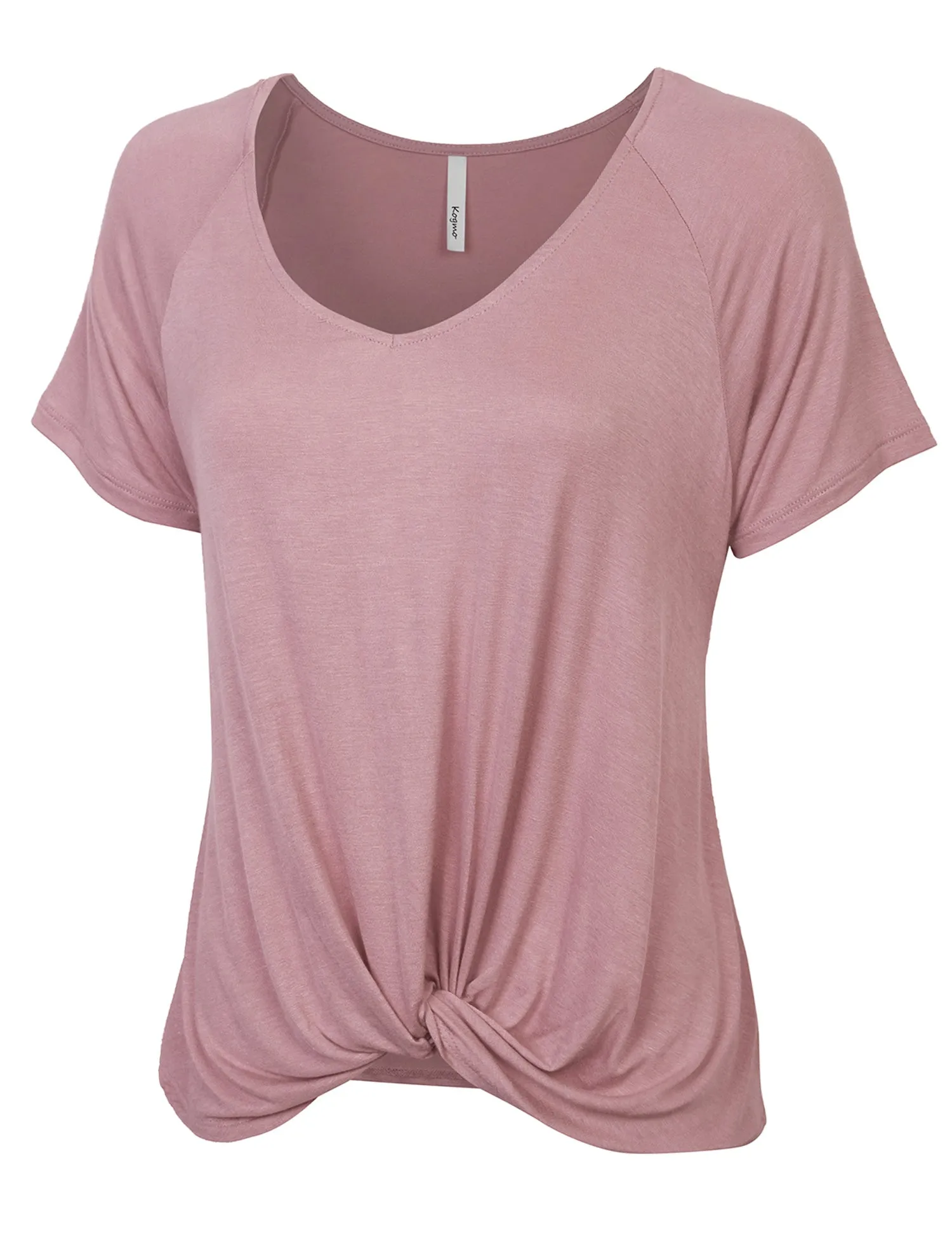 Women's Raglan Sleeve Dolman Tunic Tshirt Top with Knot on Hemline