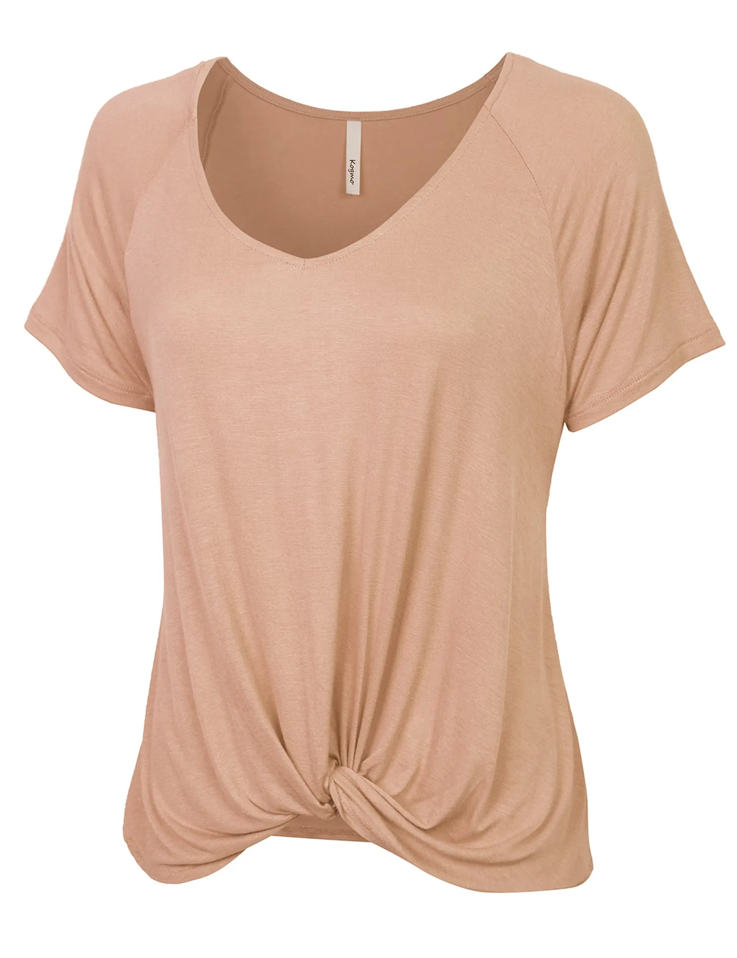 Women's Raglan Sleeve Dolman Tunic Tshirt Top with Knot on Hemline