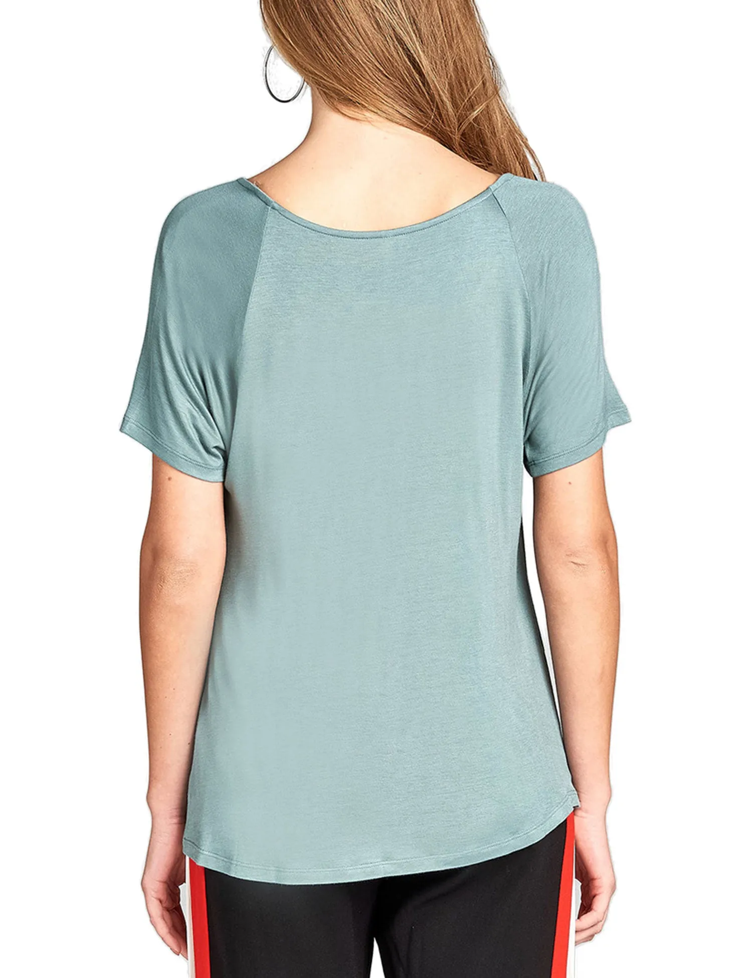 Women's Raglan Sleeve Dolman Tunic Tshirt Top with Knot on Hemline