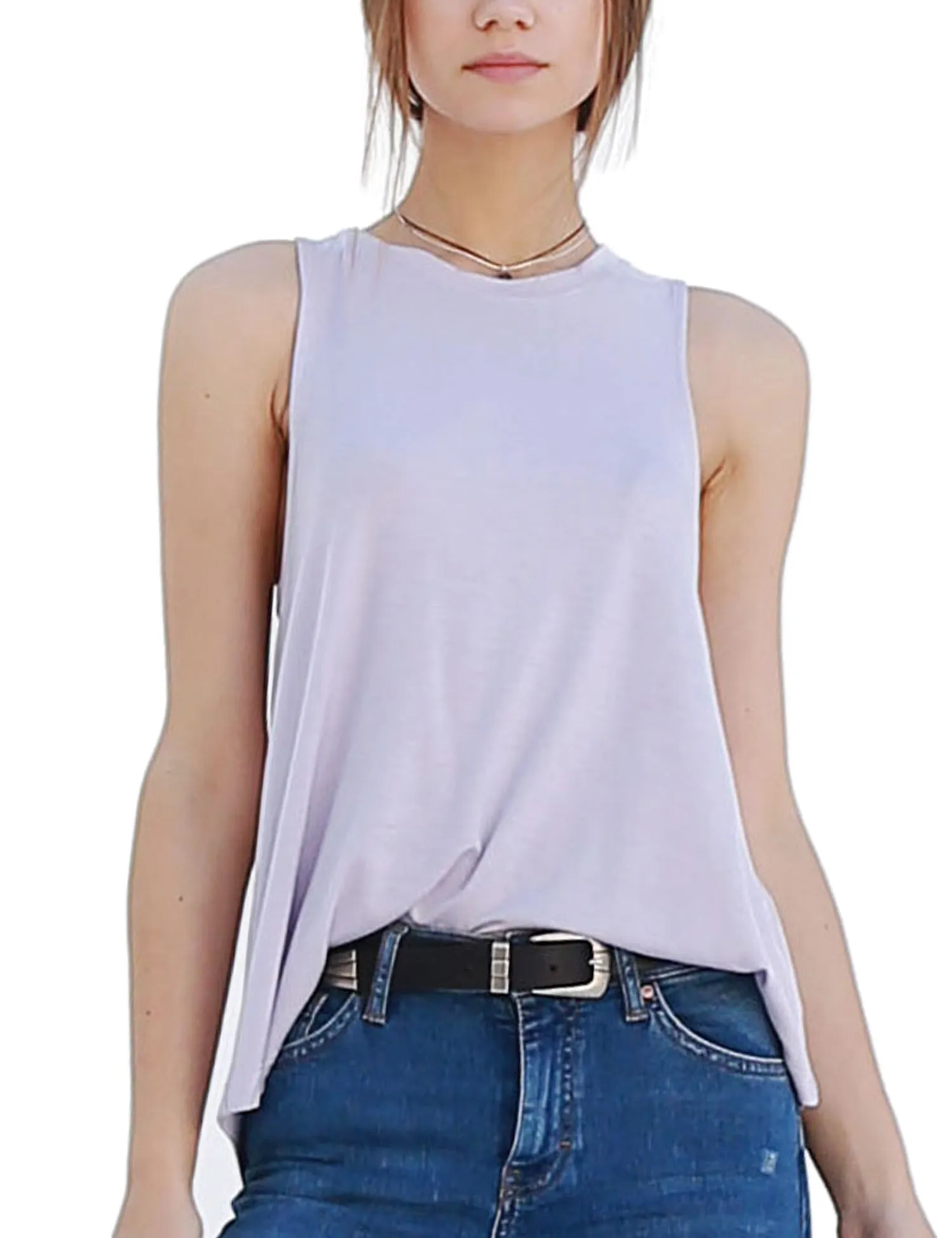 Women's Relaxed Lightweight Casual Loose Fit Round Neck Basic Tank Top