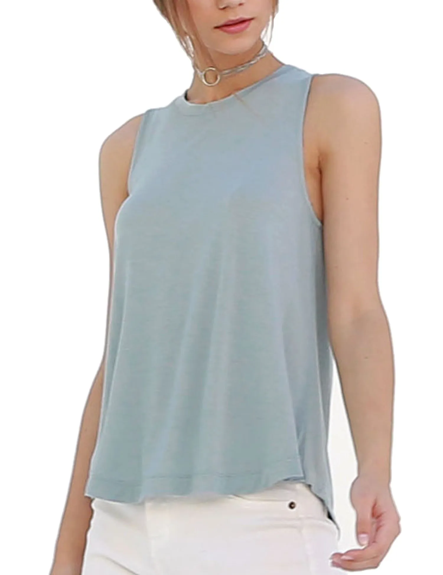 Women's Relaxed Lightweight Casual Loose Fit Round Neck Basic Tank Top