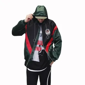 Youth Casual Color Patchwork Design Men Hooded Jacket