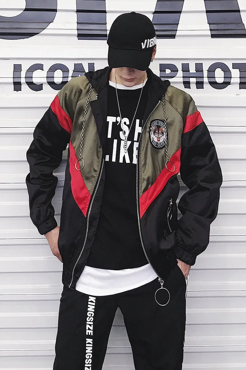 Youth Casual Color Patchwork Design Men Hooded Jacket