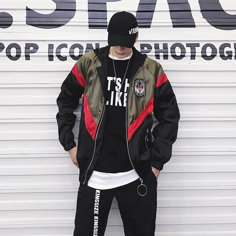 Youth Casual Color Patchwork Design Men Hooded Jacket